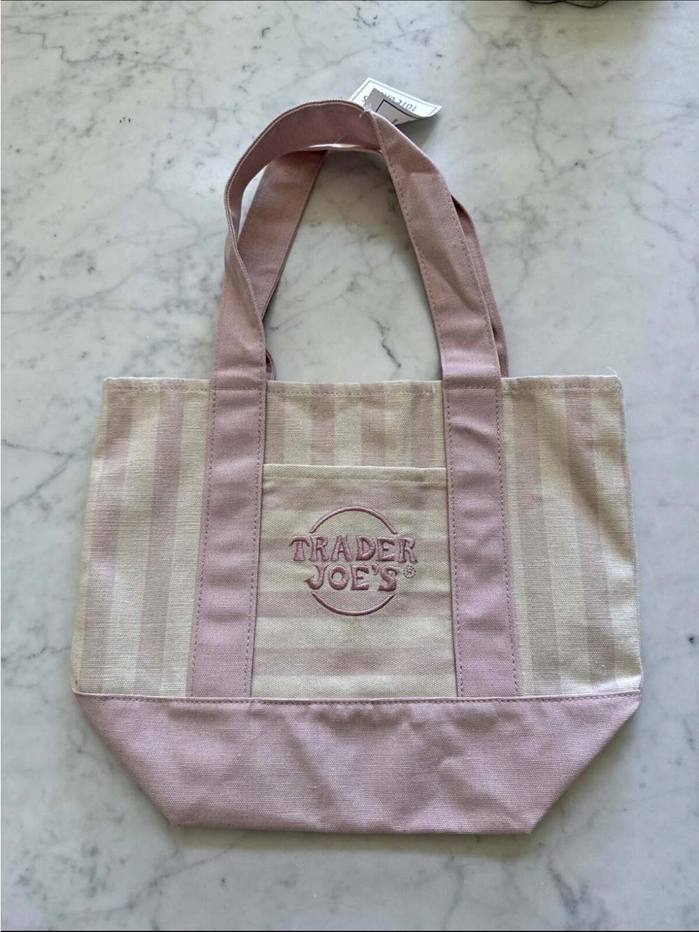 Trader Joe's Viral Pastel Pink Stripe Mini Canvas Tote, new with tags - Picture 1 of 1